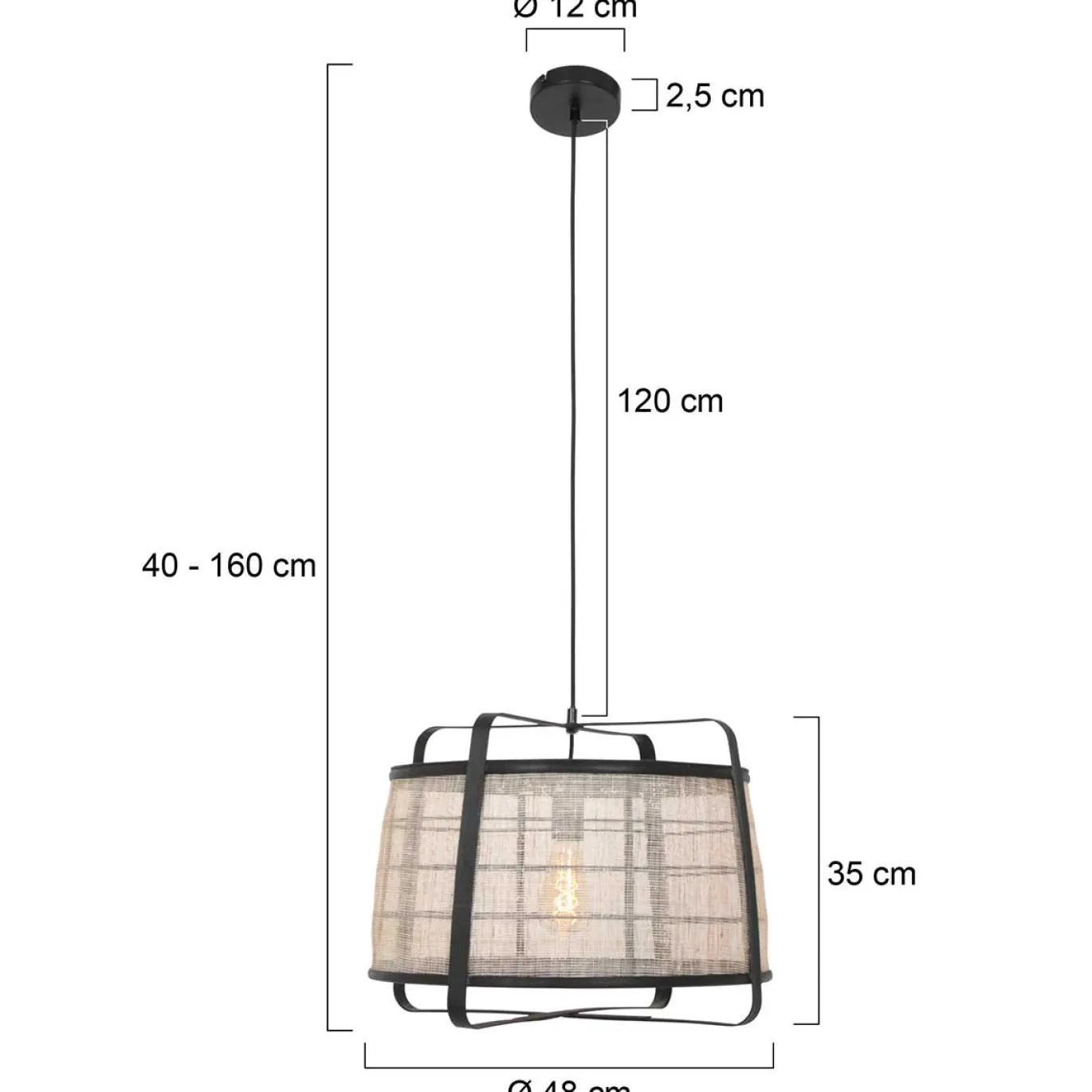 Anne Light & Home Hanglamp Capos Jute Naturel/Zwart