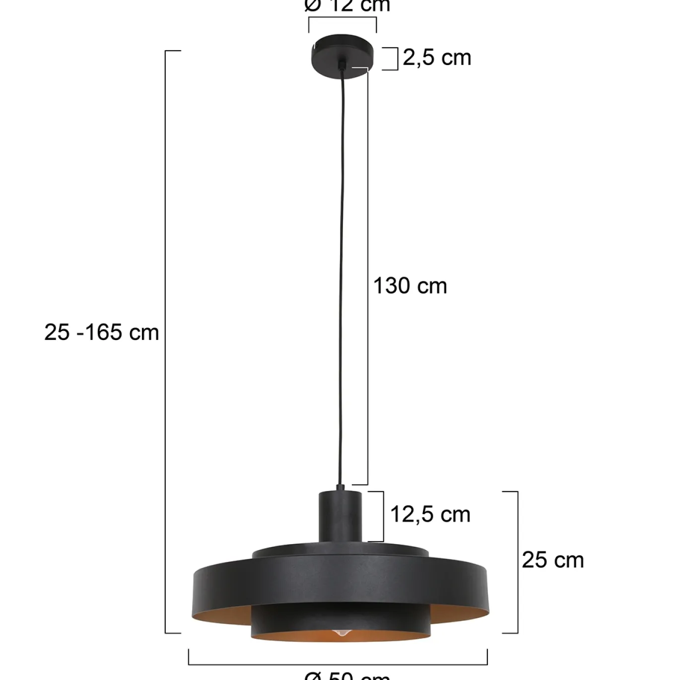 Anne Light & Home Hanglamp Flinter Zwart/Goud