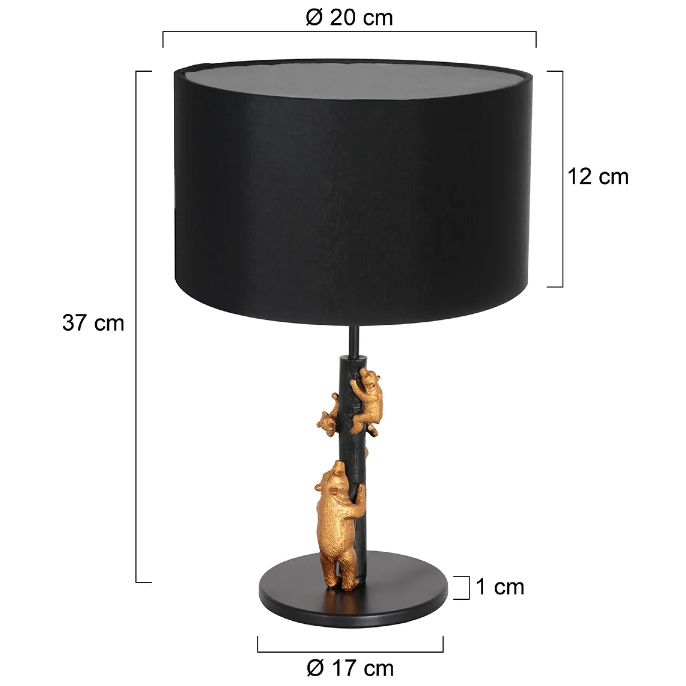 Anne Light & Home Tafellamp Animaux Beren Linnen Zwart/Goud
