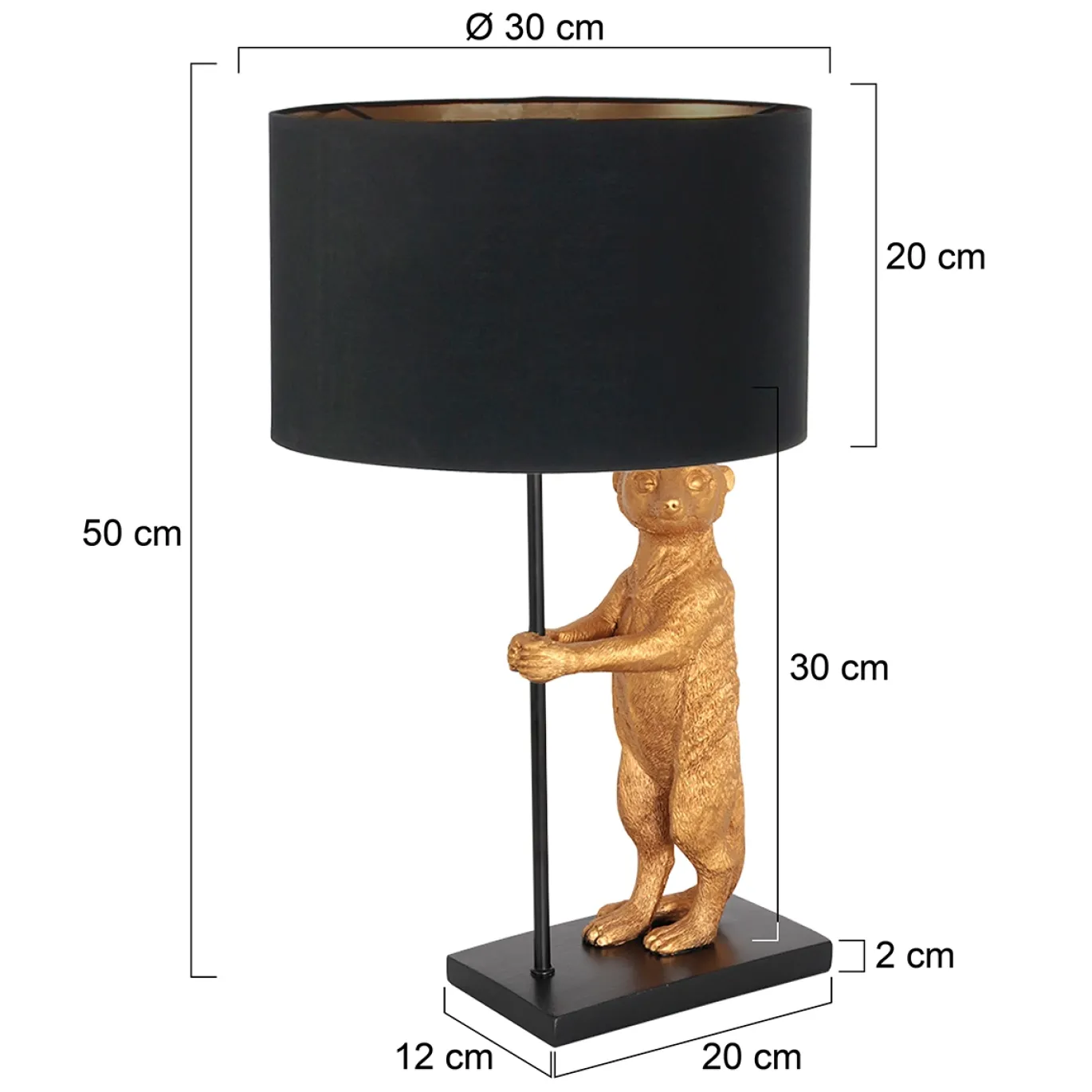 Anne Light & Home Tafellamp Animaux Stokstaartje Linnen Zwart/Goud