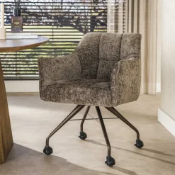 Armstoel Raster Wieltjes Hoven Taupe/Bruin - Giga Meubel