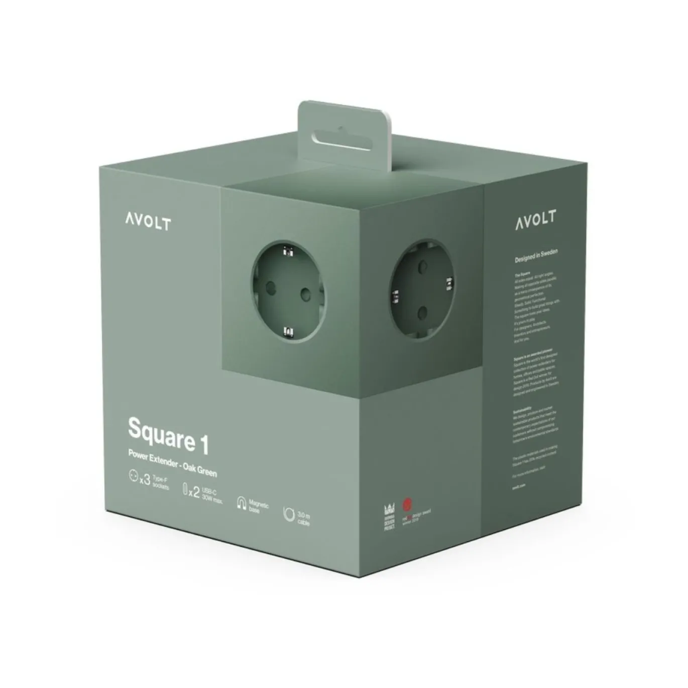 Avolt Stekkerdoos Square 1 Magnetisch 3m Oak Green