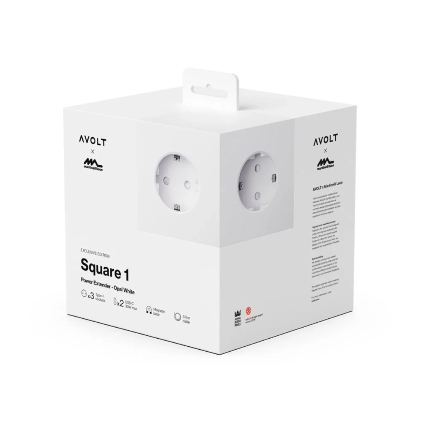 Avolt Stekkerdoos Square 1 Magnetisch 3m Martinelli Luce Opal White