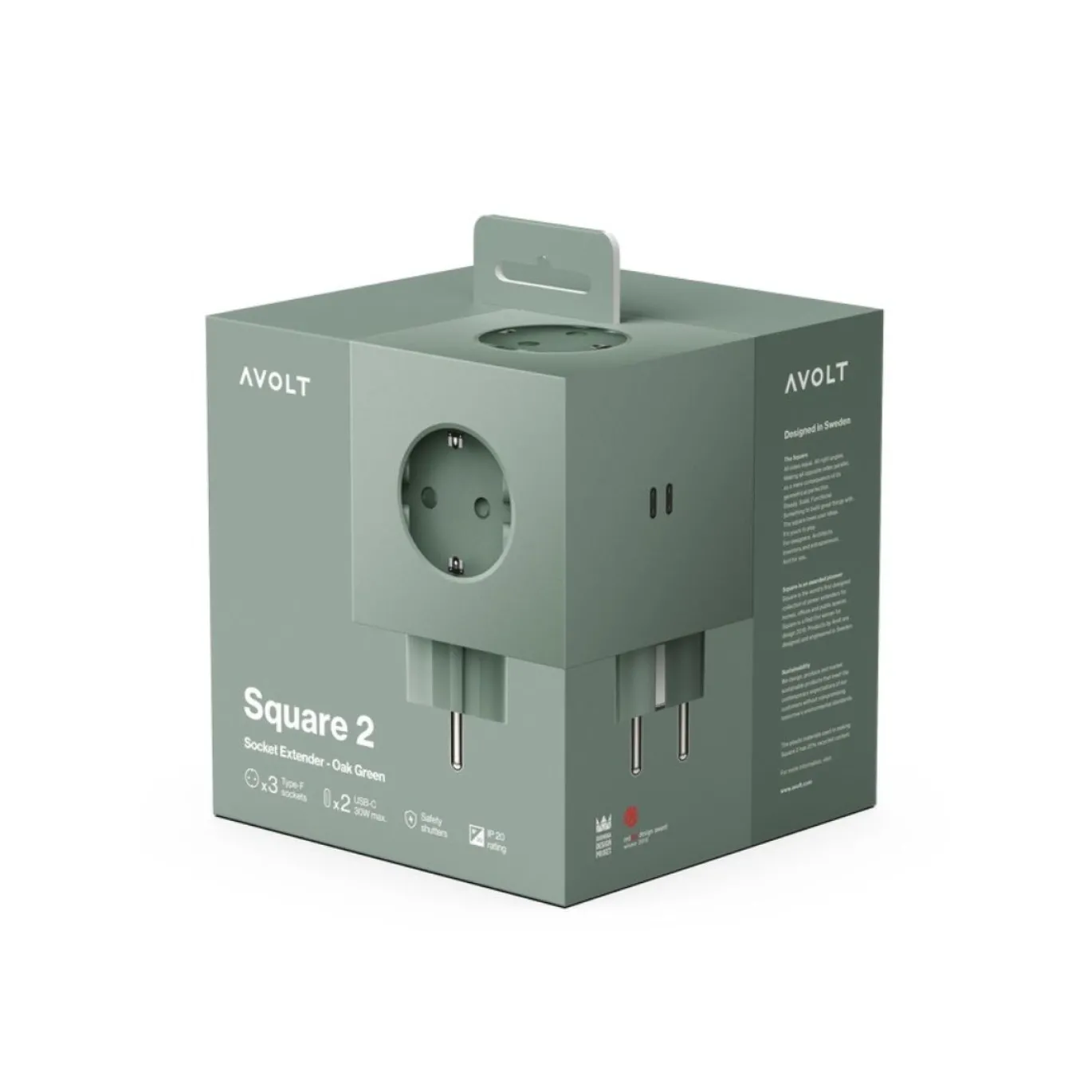 Avolt Stekkerdoos Square 2 - USB-C Oak Green