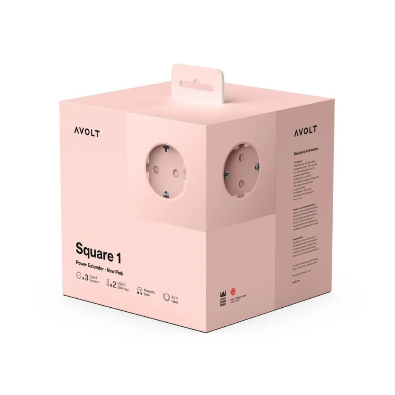 Avolt Stekkerdoos Square 1 - USB-C 1,8m New Pink