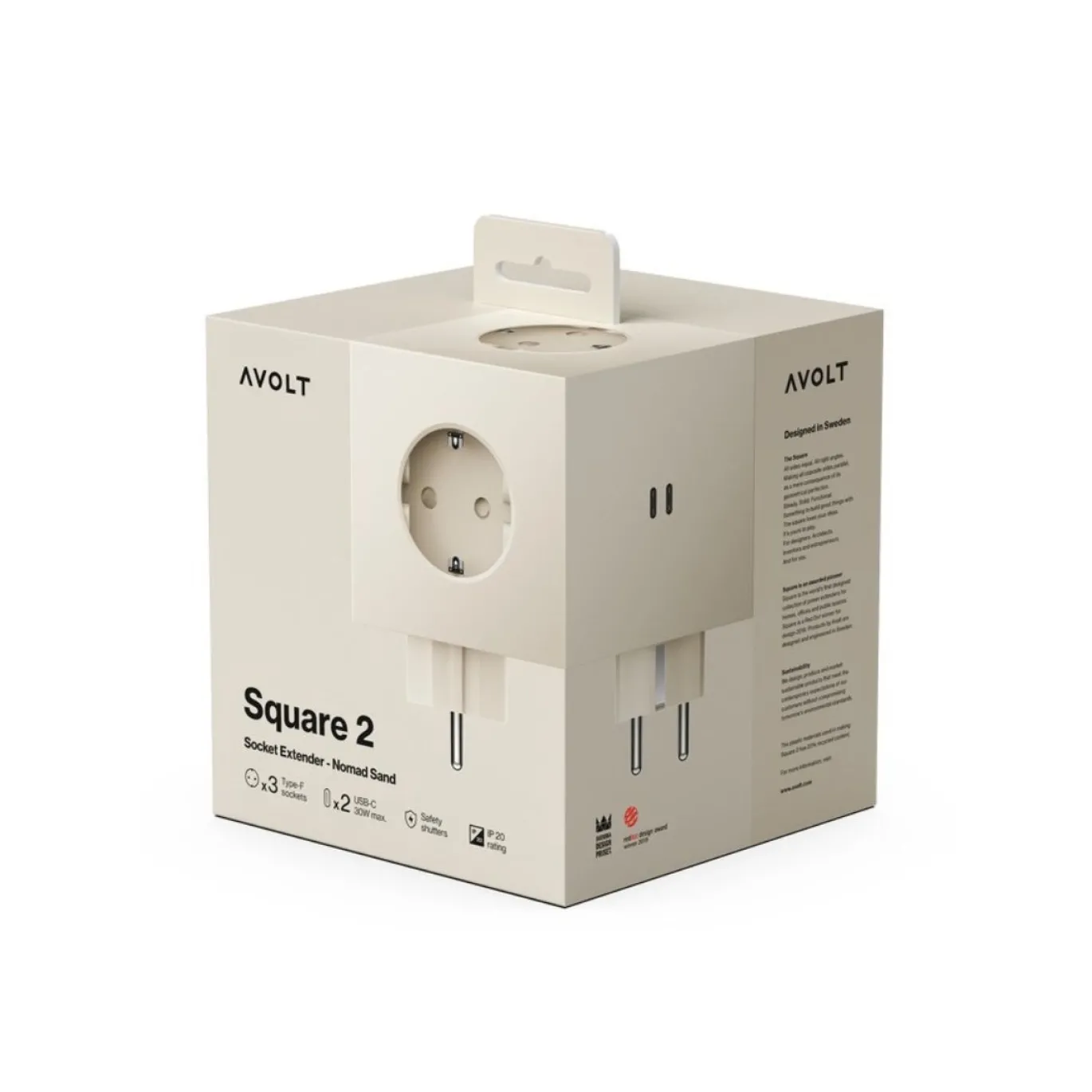 Avolt Stekkerdoos Square 2 - USB-C Nomad Sand