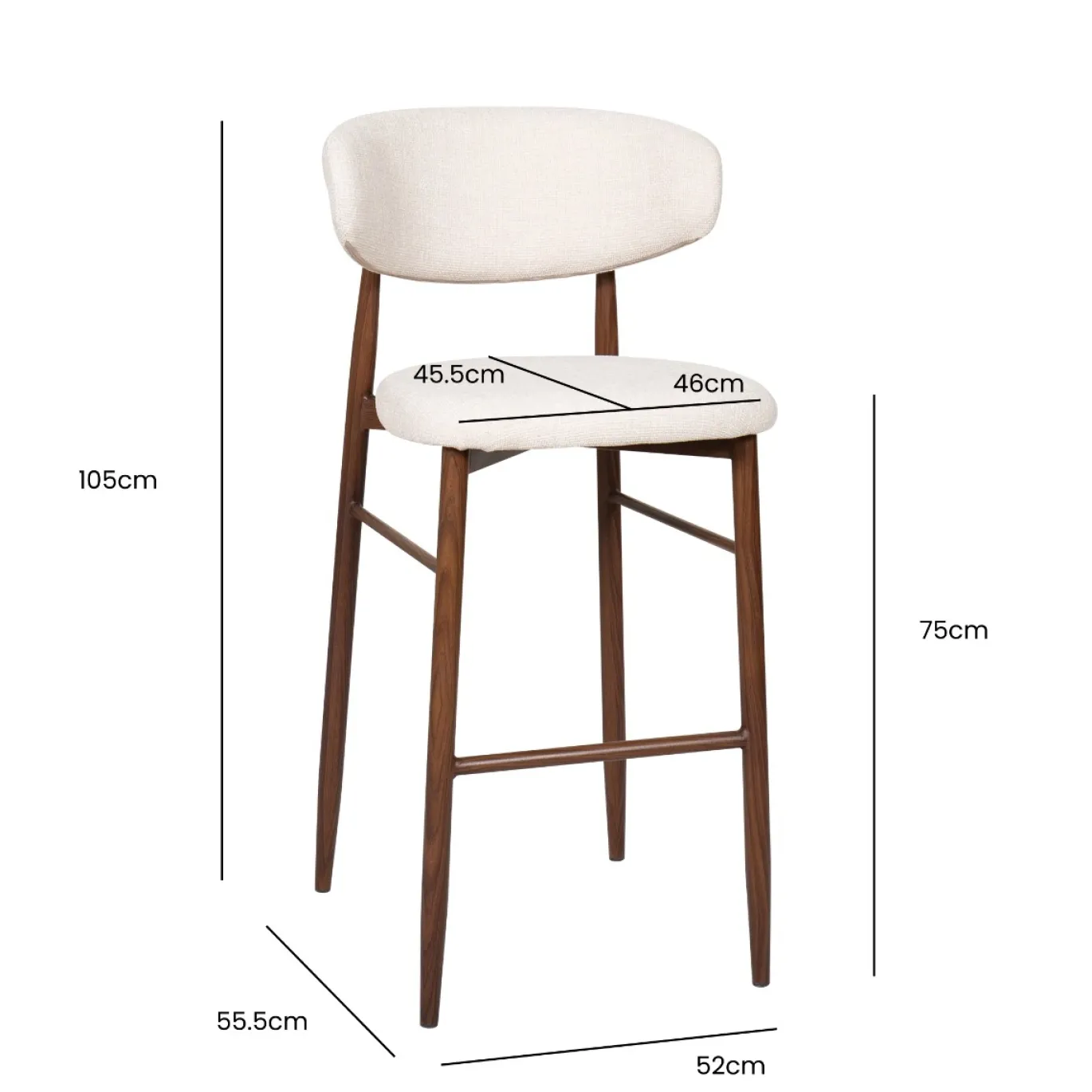 Barkruk Alexia Beige/Walnoot - Giga Meubel