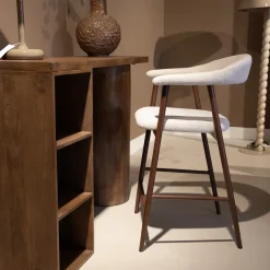 Barkruk Mila Beige/Walnoot 75cm - Giga Meubel