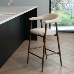 Barkruk Mila Beige/Walnoot 75cm - Giga Meubel