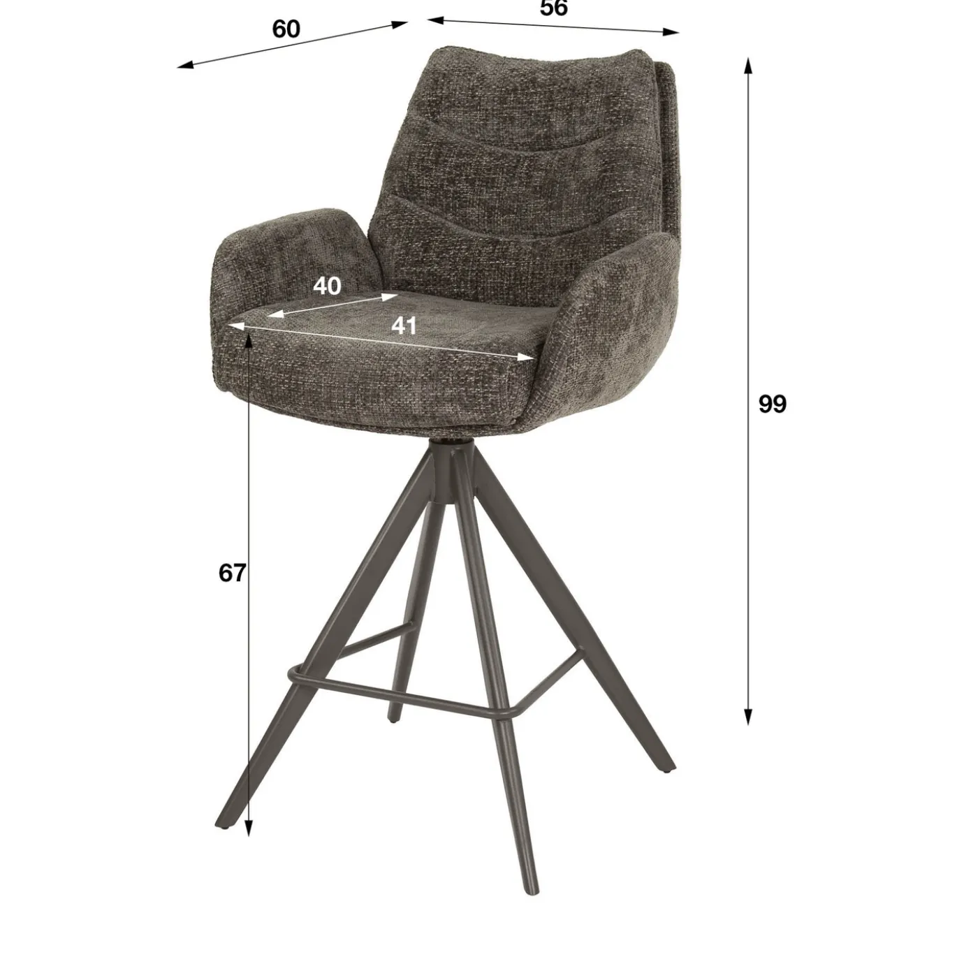 Barstoel Lounge Hoven Draaibaar Taupe/Bruin - Giga Meubel