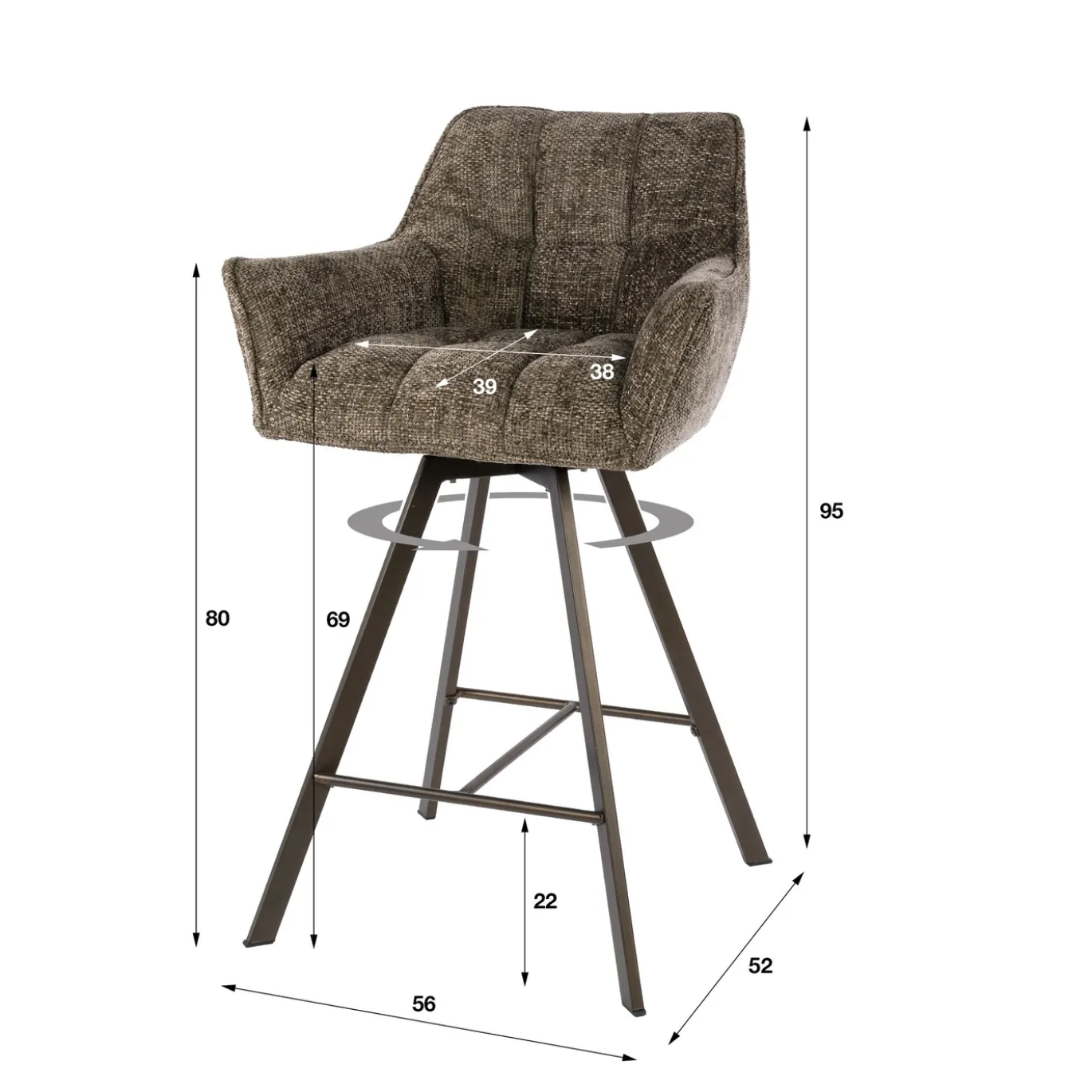 Barstoel Raster Draaibaar Hoven Taupe/Bruin - Giga Meubel