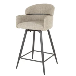 Barstoel Ronde Rug Draaibaar Bouclé Zand - Giga Meubel