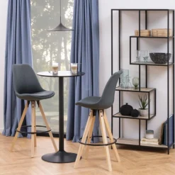 Bartafel Ivsta Ash Fineer Mat Zwart Ø60x105cm - Giga Living