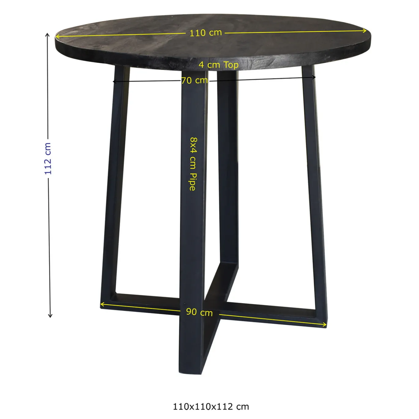 Bartafel Lowie Zwart Rond 110x110cm - Giga Meubel