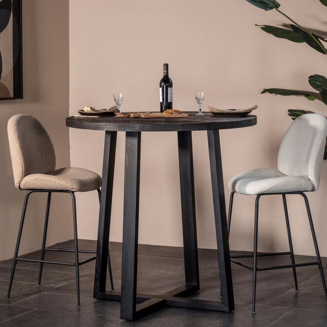 Bartafel Lowie Zwart Rond 110x90cm - Giga Meubel