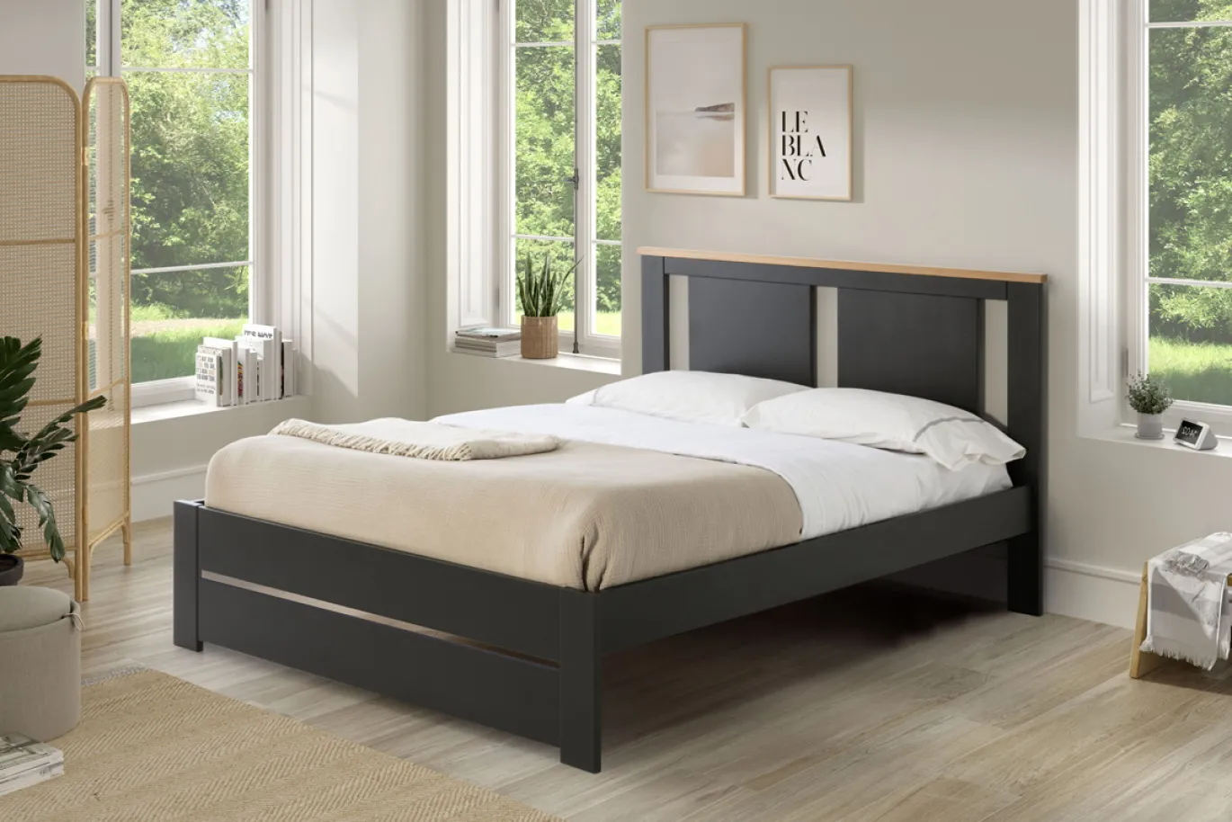 Bed Enara 140x190 Antraciet/eiken Met Latten Set - Giga Meubel