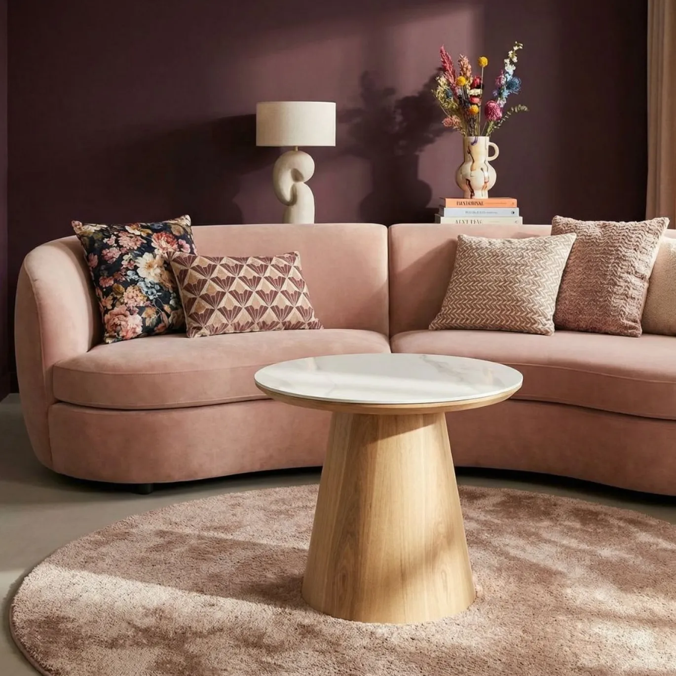 Bijzettafel Alba Naturel Marmer 60cm Rond - Giga Meubel