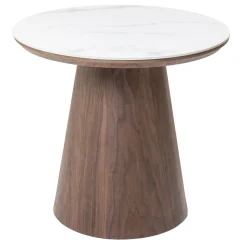 Bijzettafel Alba Walnoot Marmer 60cm Rond - Giga Meubel