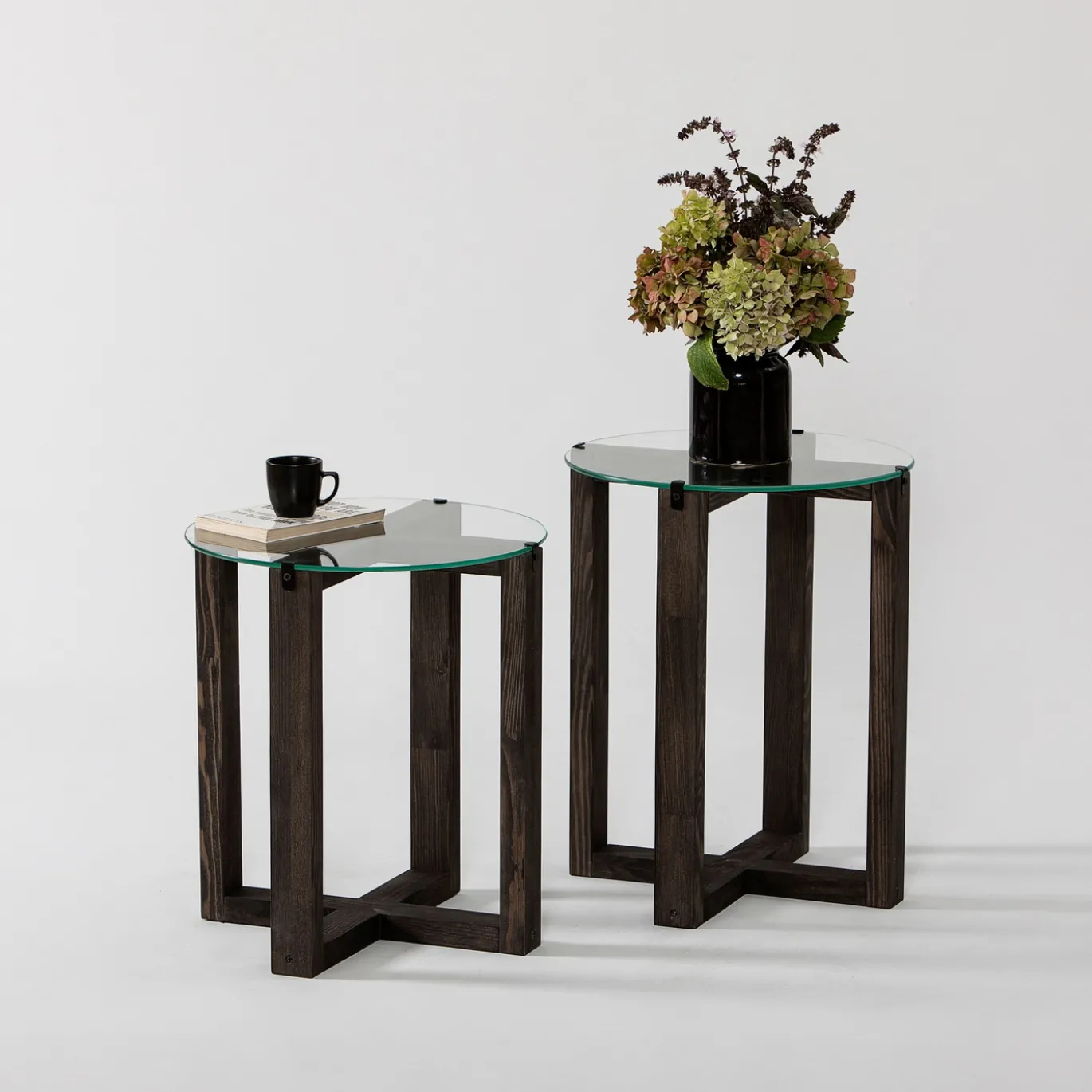 Bijzettafel Amalfi Glas/Antraciet Set van 2
