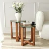 Bijzettafel Amalfi Glas/Walnoot Set van 2