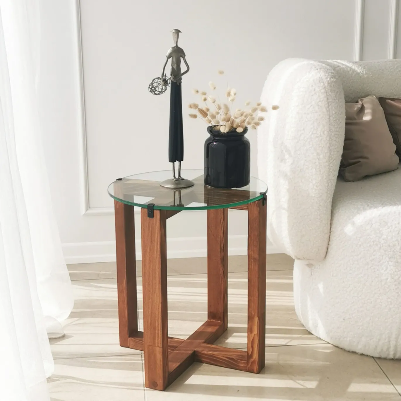 Bijzettafel Amalfi Glas/Walnoot Set van 2