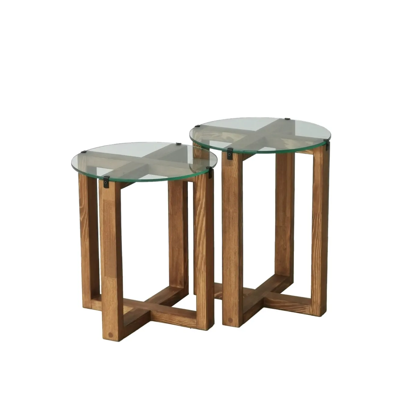Bijzettafel Amalfi Glas/Walnoot Set van 2