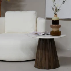 Bijzettafel Faiza Marmer Beige Rond 50cm - Giga Meubel