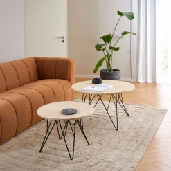 Bijzettafel Hermanson Beige/Zwart Ø55x41,4cm Travertin - Giga Living