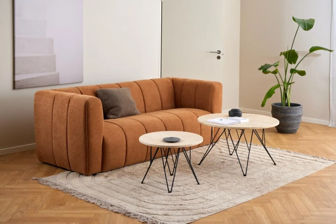 Bijzettafel Hermanson Beige/Zwart Ø55x41,4cm Travertin - Giga Living