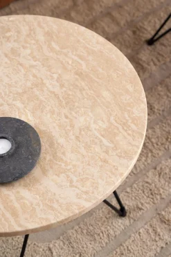 Bijzettafel Hermanson Beige/Zwart Ø55x41,4cm Travertin - Giga Living