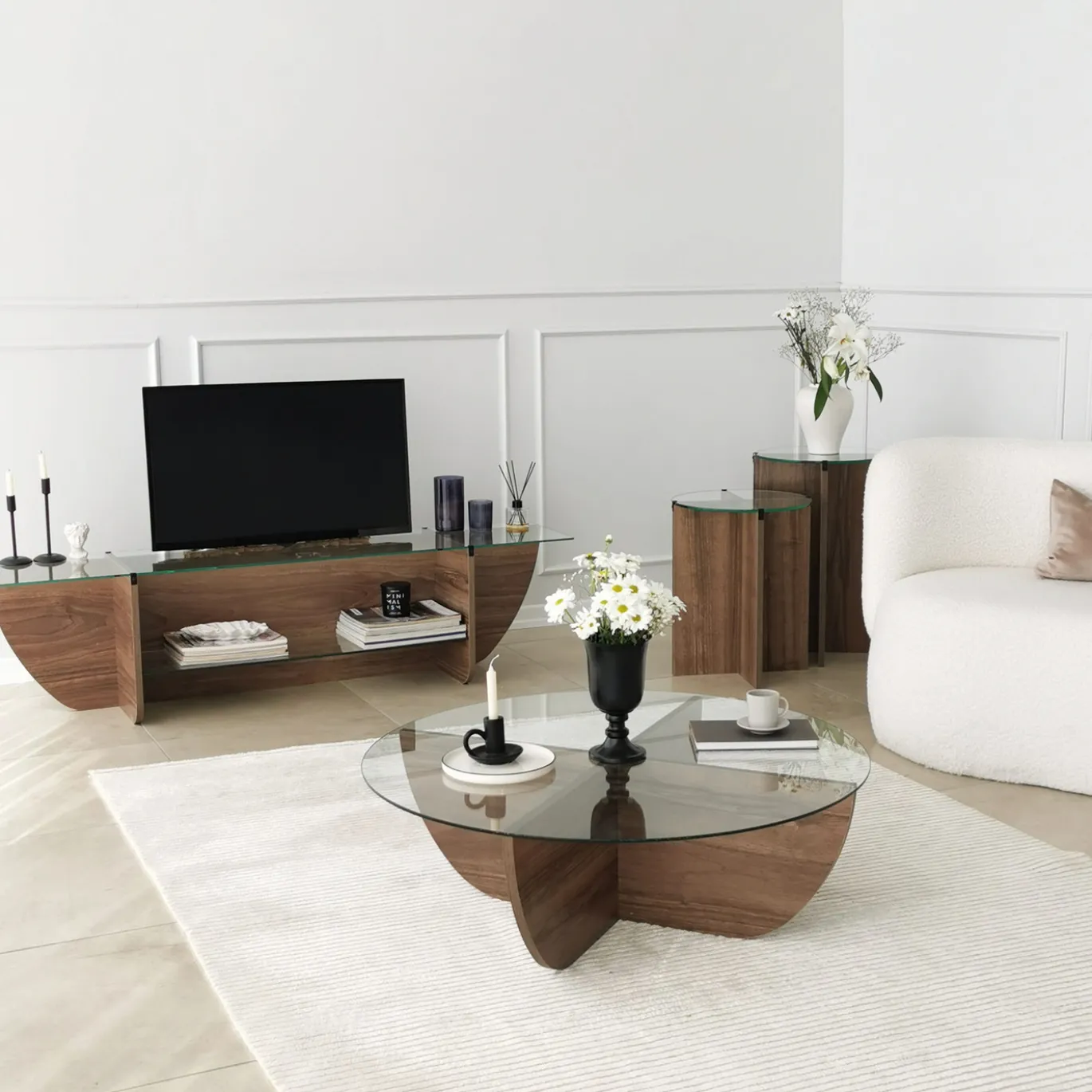 Bijzettafel Lily Walnoot Set van 2