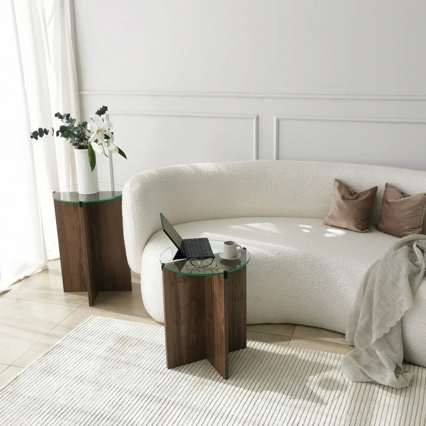 Bijzettafel Lily Walnoot Set van 2
