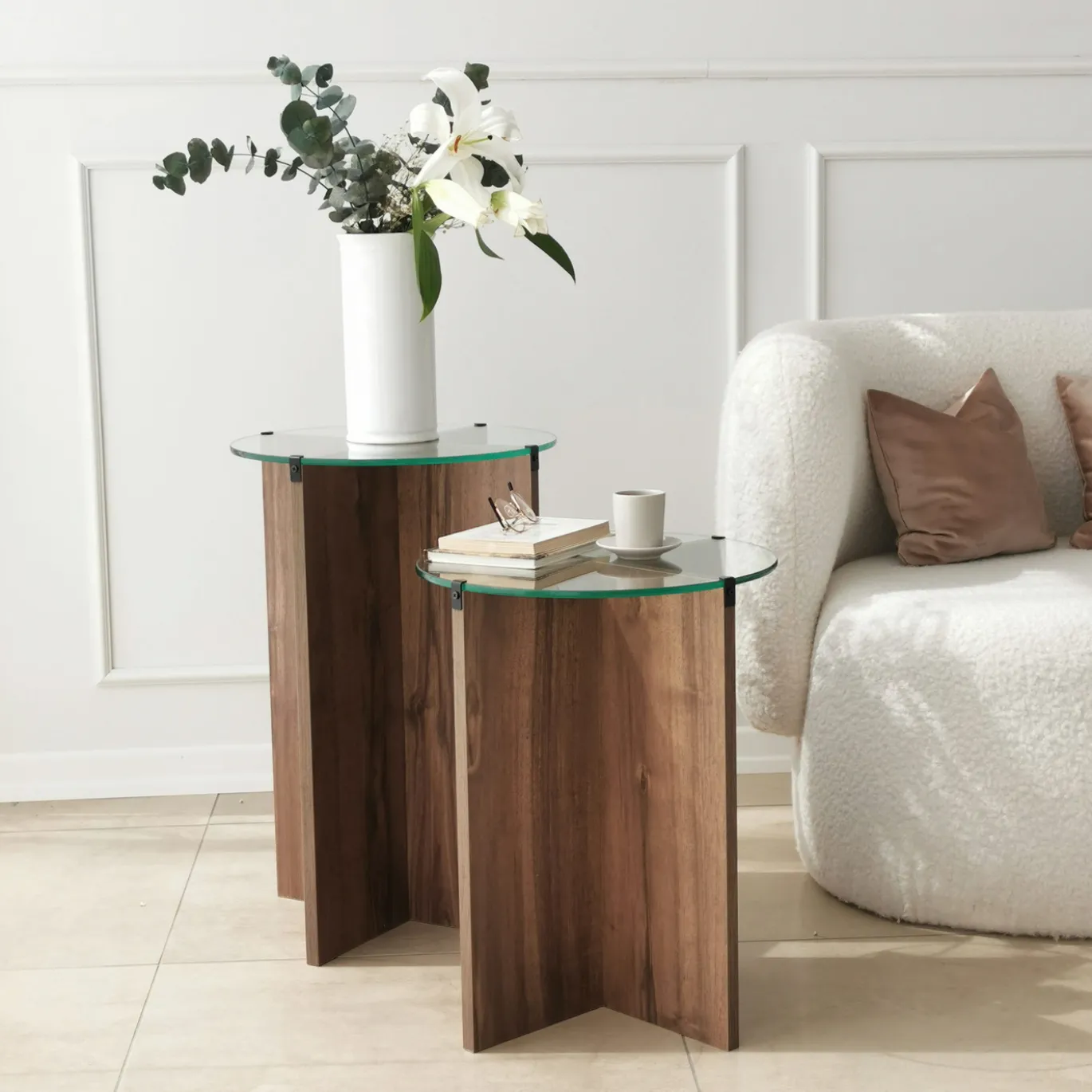 Bijzettafel Lily Walnoot Set van 2