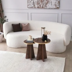 Bijzettafel Mushroom Walnoot/Goud Set van 2