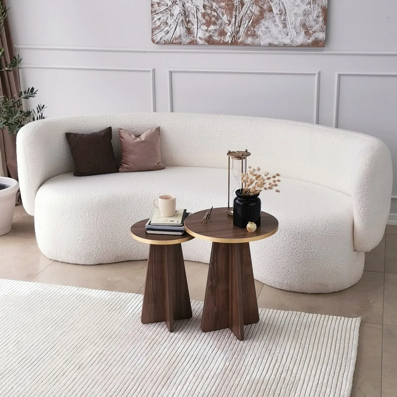 Bijzettafel Mushroom Walnoot/Goud Set van 2