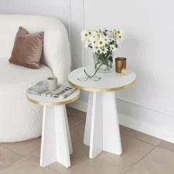 Bijzettafel Mushroom Wit/Goud Set van 2