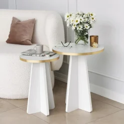 Bijzettafel Mushroom Wit/Goud Set van 2