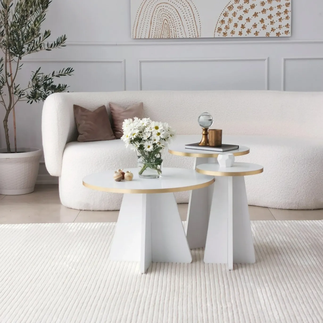Bijzettafel Mushroom Wit/Goud Set van 2