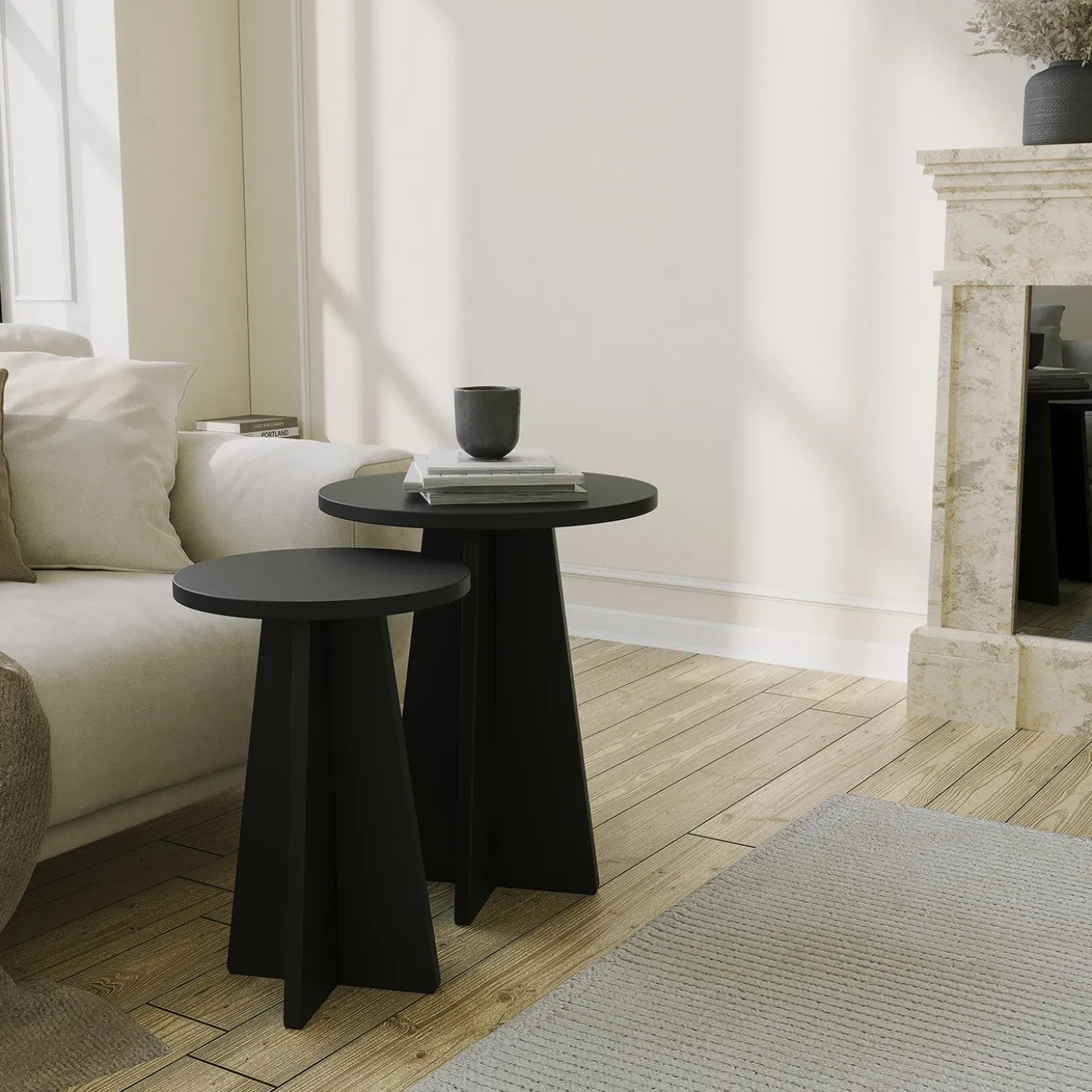 Bijzettafel Mushroom Zwart Set van 2
