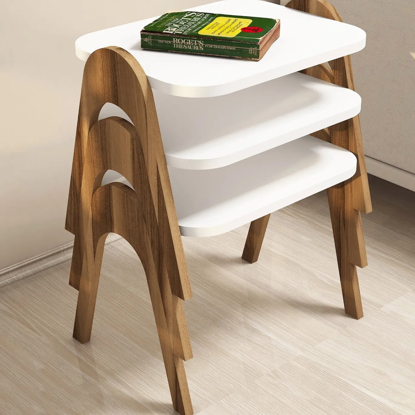Bijzettafel Paris Wit/Walnoot Set van 3