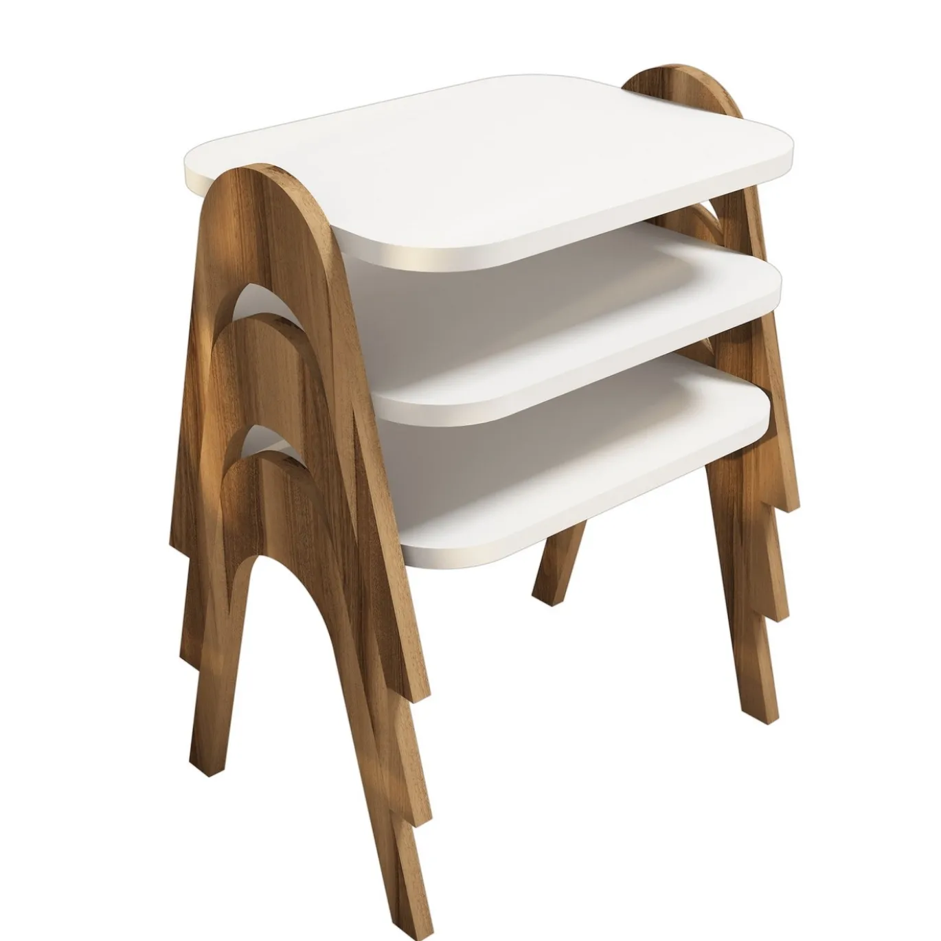 Bijzettafel Paris Wit/Walnoot Set van 3