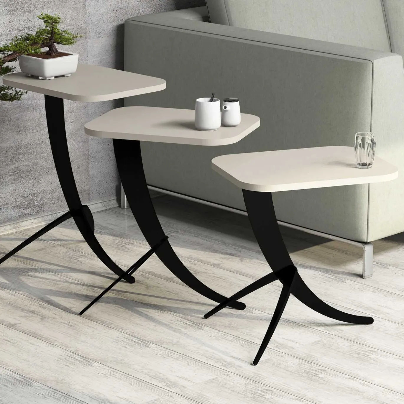 Bijzettafel Pion Crème Set van 3
