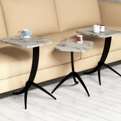 Bijzettafel Pion Marmerlook Wit Set van 3