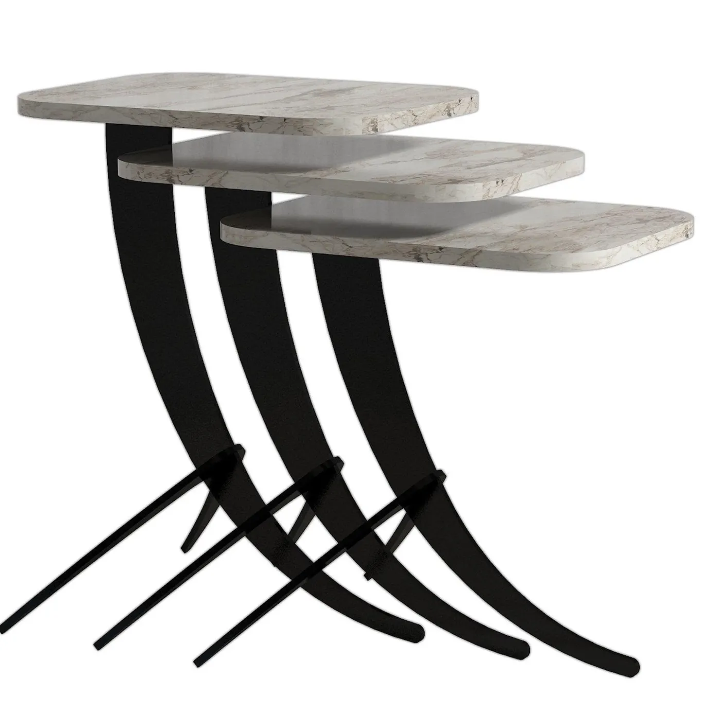 Bijzettafel Pion Marmerlook Wit Set van 3