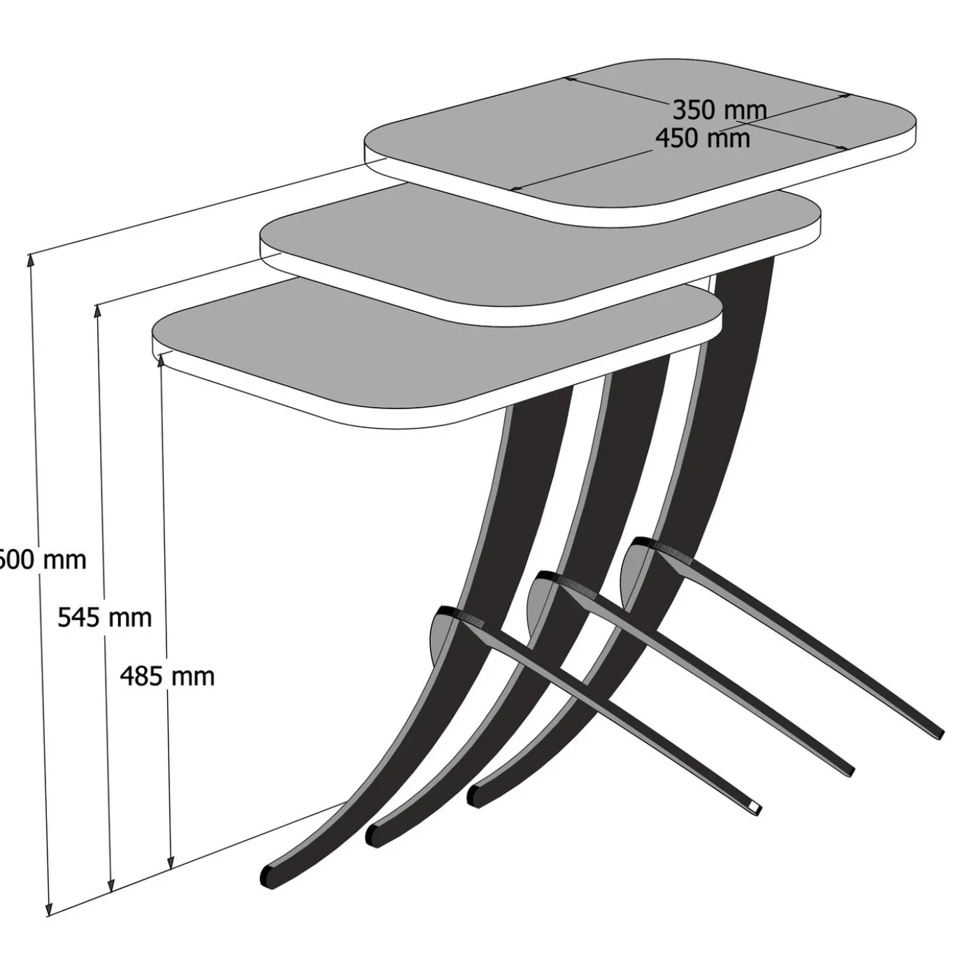 Bijzettafel Pion Marmerlook Wit Set van 3