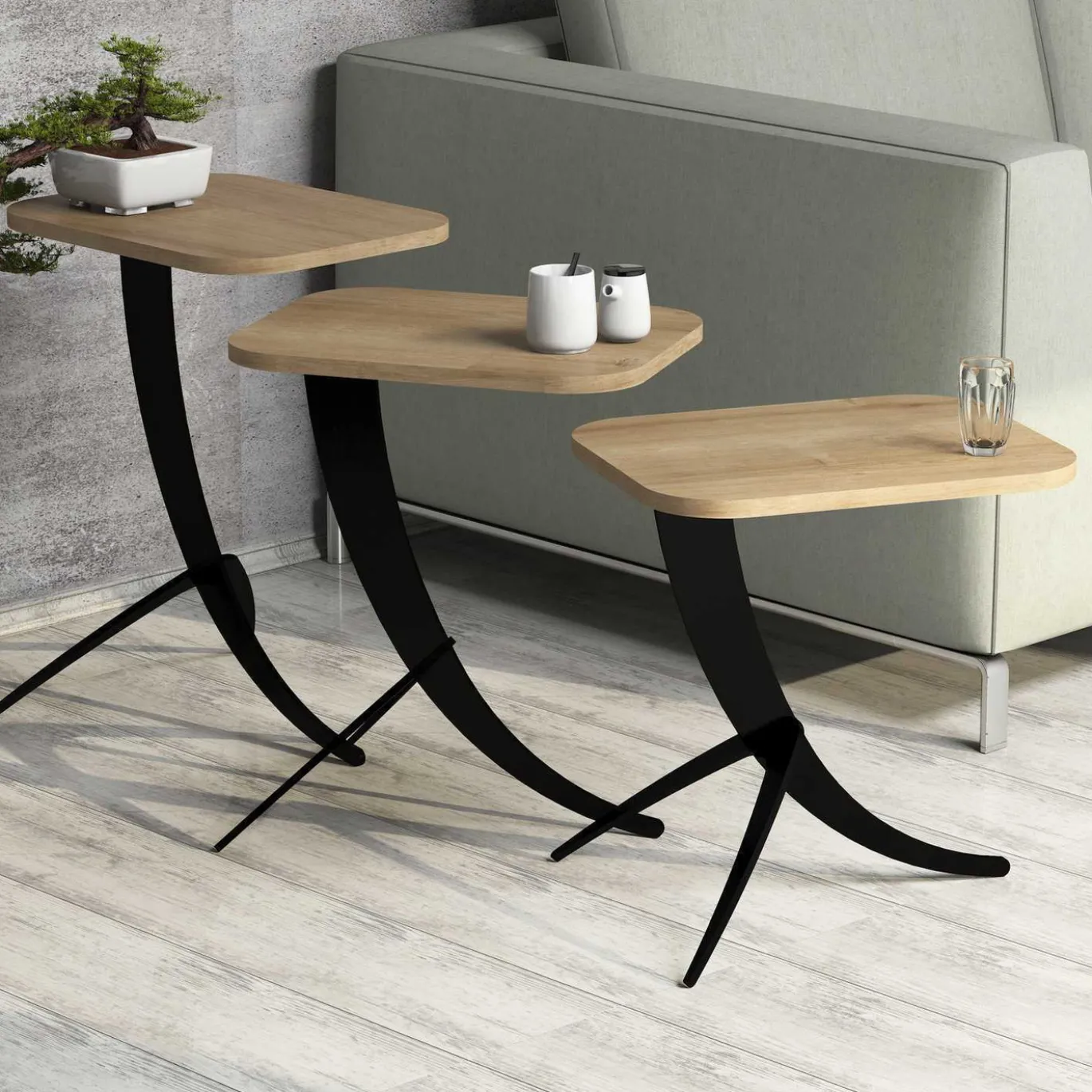 Bijzettafel Pion Set van 3 Melamine Naturel