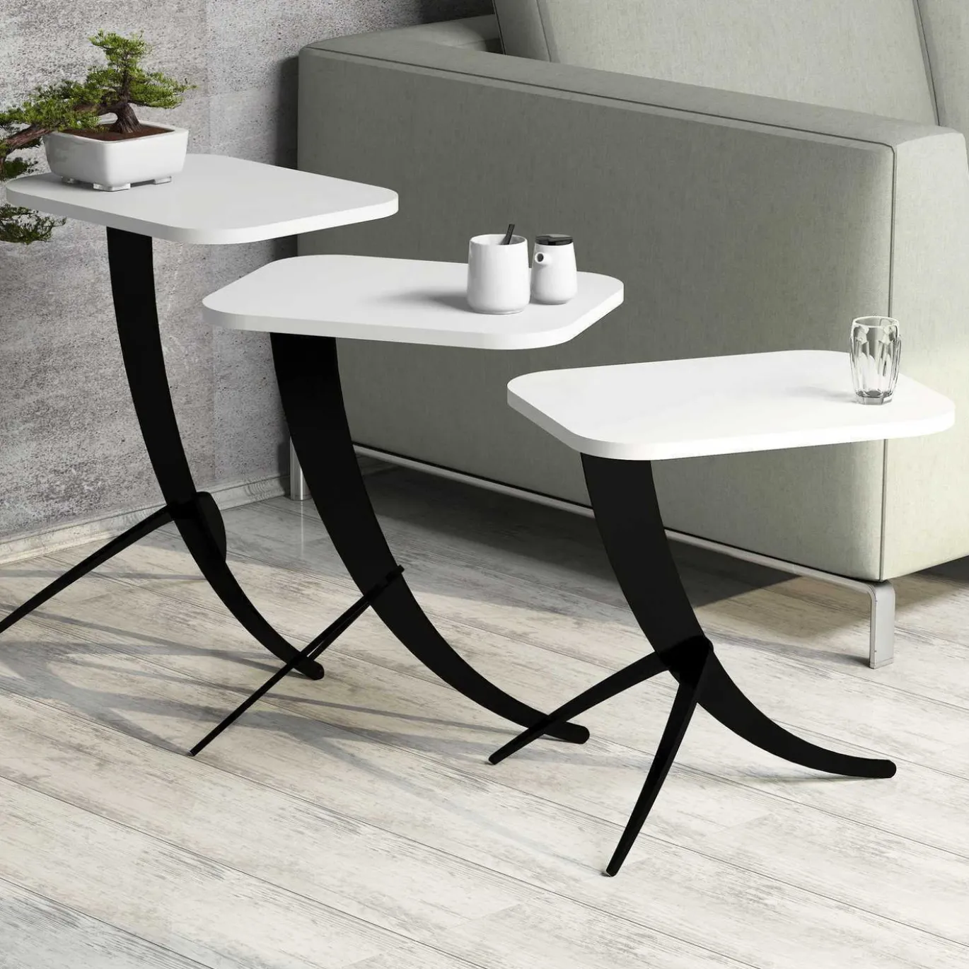Bijzettafel Pion Wit Set van 3