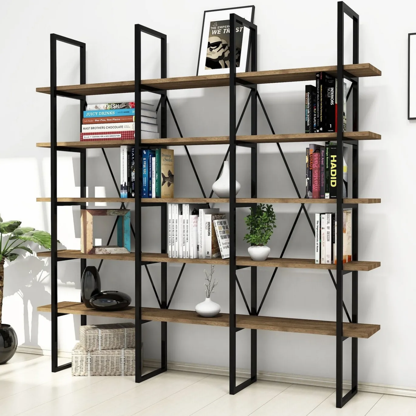 Boekenkast Beylerbeyi Melamine Walnoot Zwart