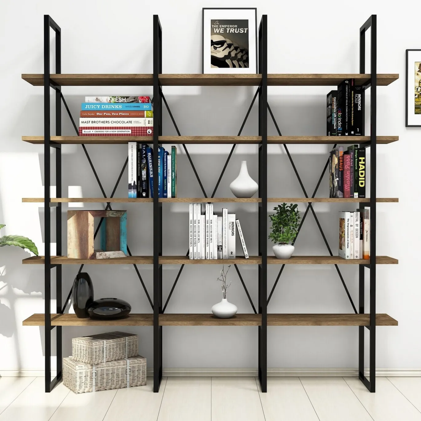 Boekenkast Beylerbeyi Melamine Walnoot Zwart