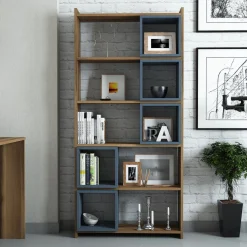Boekenkast Box Walnoot/Blauw